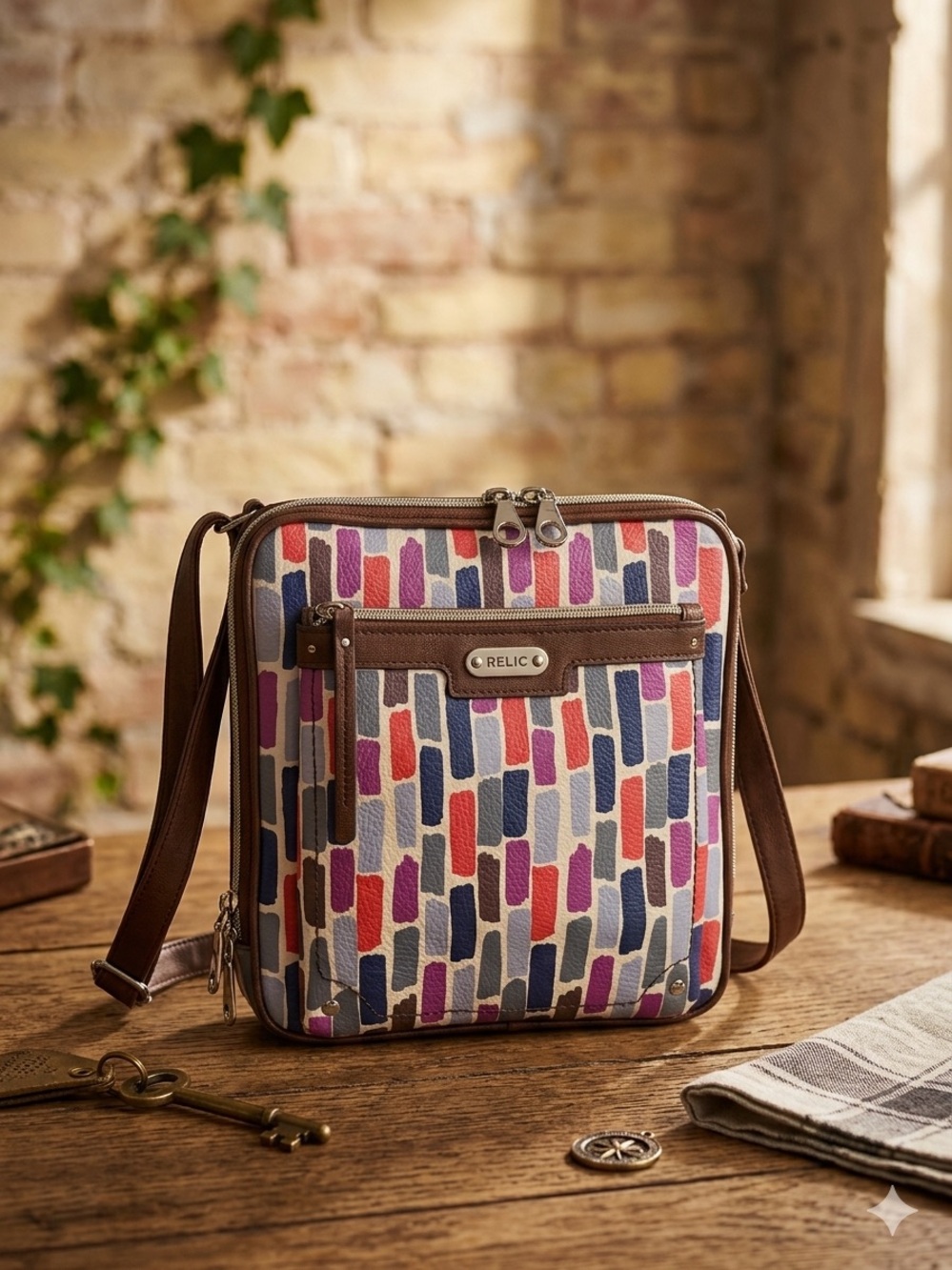 Vintage Relic by Fossil Crossbody Bag Multicolor Geometric Brushstroke Y2K